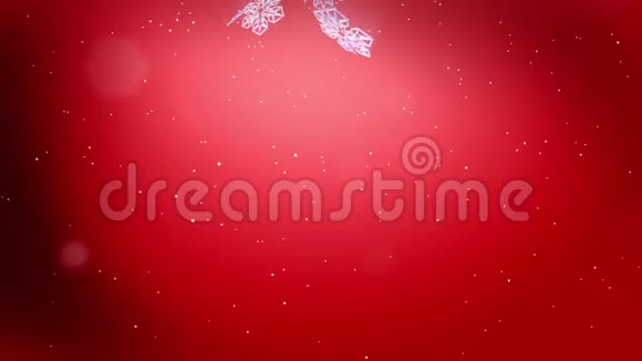 美丽的3d雪花在夜晚的空气中在红色背景上飞舞用作圣诞新年贺卡或冬季动画视频的预览图