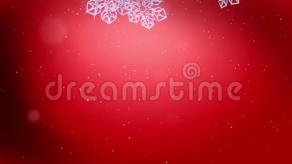 美丽的3d雪花在红色背景下在空中飞舞用作圣诞节新年贺卡或冬季环境的动画视频的预览图