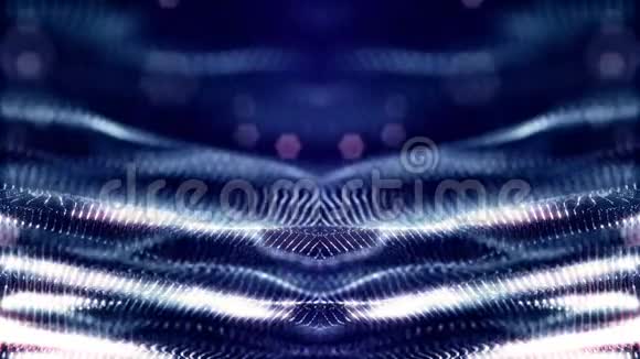 带有辉光粒子的循环科幻动画的三维渲染形成滚动结构深蓝色数码相机的无缝镜头视频的预览图