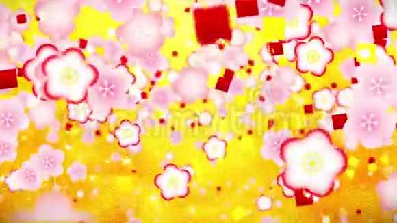 日本传统装饰动画新年文化模式金色背景循环动画视频的预览图