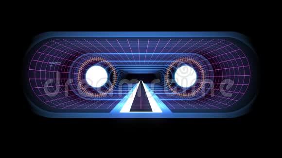 通过虚拟现实蓝色霓虹灯网格黄灯网络隧道HUD界面运动图形动画视频的预览图