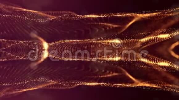 带有辉光金粒子的三维动画形成抽象的形式和结构无缝环科幻背景视频的预览图