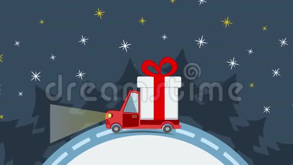 在圣诞节前夕提供带礼品盒包的平板运输卡车视频的预览图