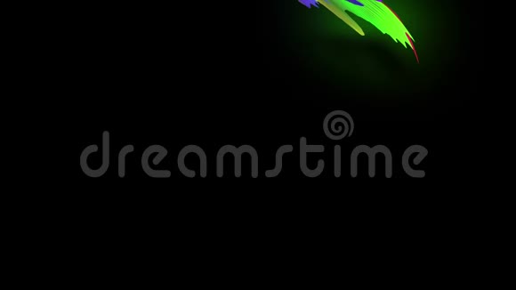 彩色丝带的三维动画流在黑色背景上与霓虹灯飞行条纹流动的彩虹渐变视频的预览图