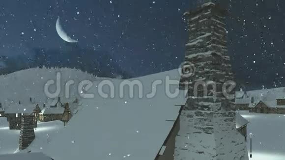在大雪纷飞的冬夜白雪皑皑的村庄视频的预览图