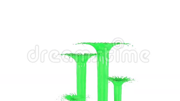 美丽的喷泉喷射液体像绿色的油漆白色背景上的3D与阿尔法通道使用阿尔法掩码最上面的视频的预览图