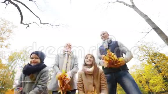 欢乐的一家人在公园玩秋叶视频的预览图