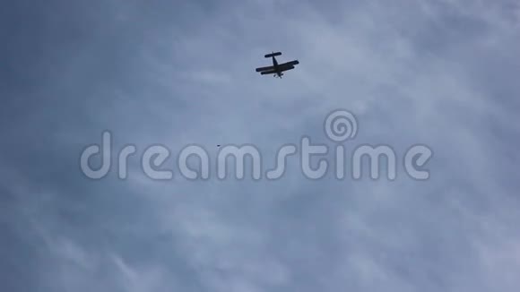 跳伞运动员从飞机上跳下来伞兵在空中飞行视频的预览图