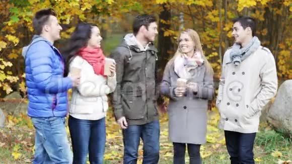 秋天公园里微笑的男男女女视频的预览图