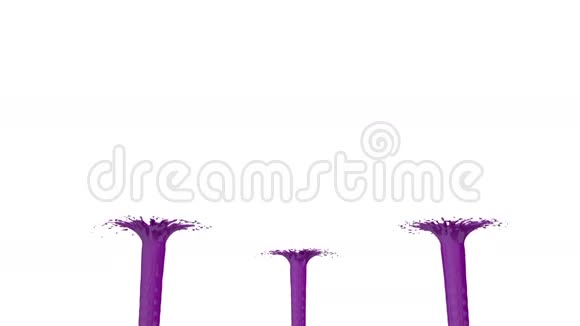 美丽的喷泉喷射液体像紫罗兰色的油漆白色背景上的3D与阿尔法通道使用阿尔法掩码最上面的视频的预览图