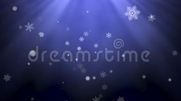 白色雪花星星和抽象的波克粒子落下新年快乐圣诞快乐背景闪亮视频的预览图
