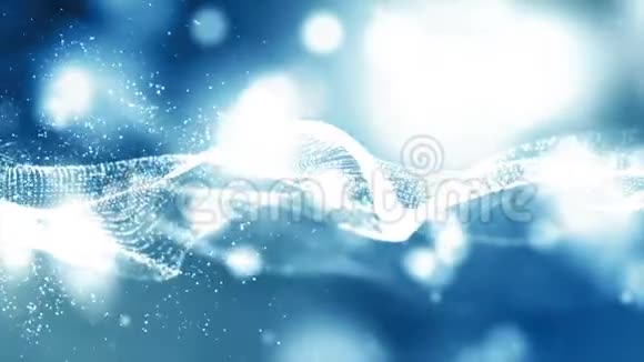数字蓝色粒子波和波克运动抽象背景视频的预览图