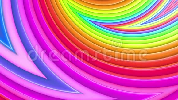 彩虹五彩条纹在简单的几何卡通创意风格中循环移动抽象的三维无缝亮度视频的预览图