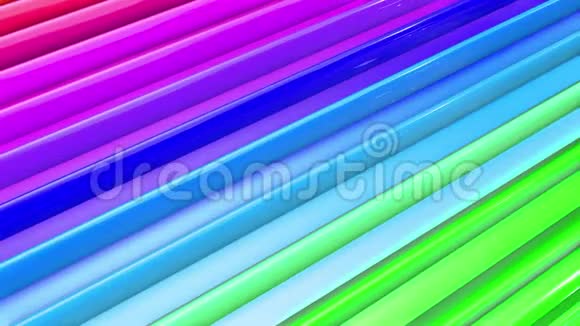 彩虹五彩条纹在简单的几何卡通创意风格中循环移动抽象的三维无缝亮度视频的预览图