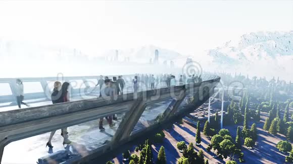 三维人在斯基菲顿内尔交通未来的概念逼真的4K动画视频的预览图