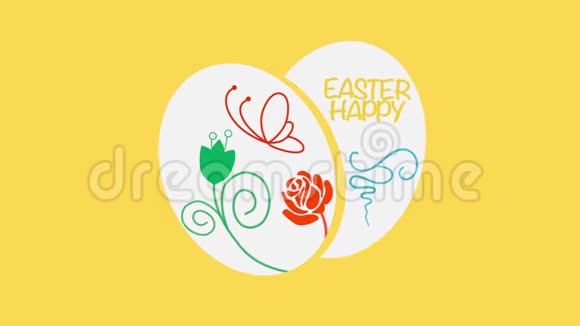 黄色背景的复活节快乐文字和彩蛋视频的预览图