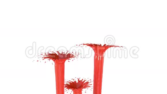 美丽的喷泉喷射液体像红色的油漆白色背景上的3D与阿尔法通道使用阿尔法掩码最上面的视频的预览图