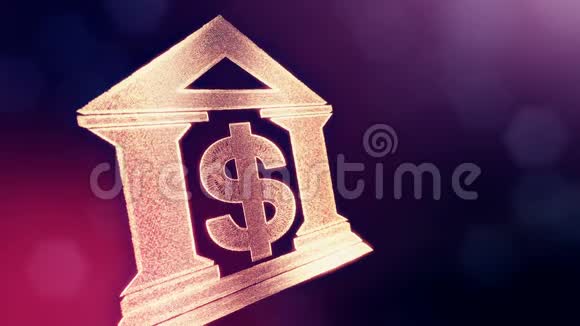 美元在银行的徽记上发光粒子的金融背景具有景深的3D环动画bokeh视频的预览图