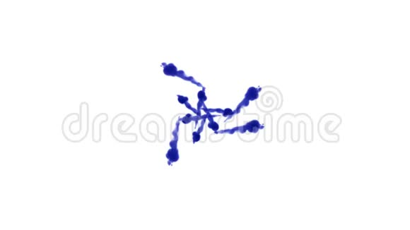 蓝墨水在白色背景上溶解在水中用Luma哑光计算机仿真的三维渲染注入水视频的预览图