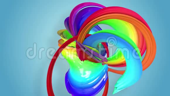 抽象无缝背景与多色丝带彩虹条纹在一个圆圈里移动扭曲视频的预览图