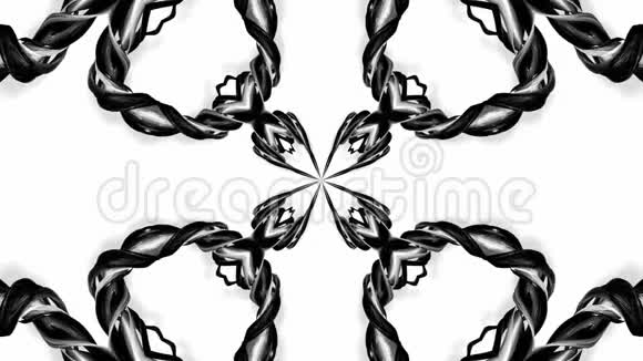 带有黑白丝带的4k循环动画是扭曲的并形成复杂的结构万花筒效应视频的预览图