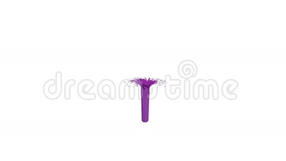 美丽的喷泉喷射液体像紫罗兰色的油漆白色背景上的3D与阿尔法通道使用阿尔法掩码最上面的视频的预览图