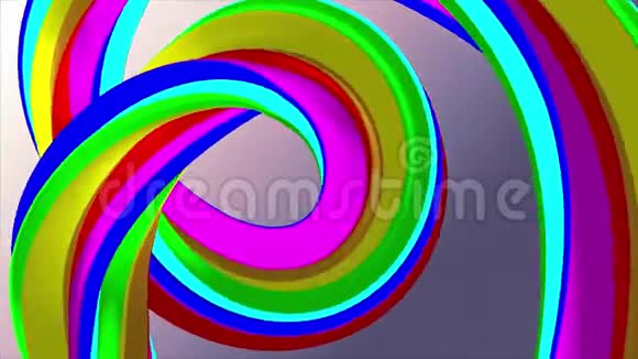 软色3D曲线彩虹橡皮筋棉花糖绳糖果无缝环抽象形状动画背景新视频的预览图