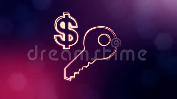 美元标志和钥匙徽章发光粒子的金融背景具有景深的3D环动画bokeh视频的预览图