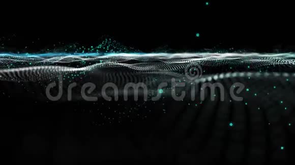带波物体和发光粒子的慢运动未来派动画4096x2304环4K视频的预览图