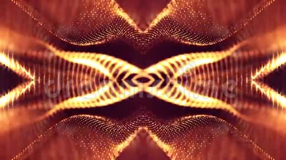 具有粒子和景深波克和光效应的4k无缝动画发光粒子形成曲线表面视频的预览图
