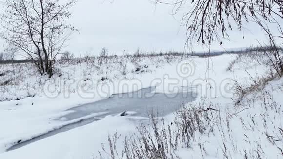 冬季冰雪覆盖着干草景观视频的预览图