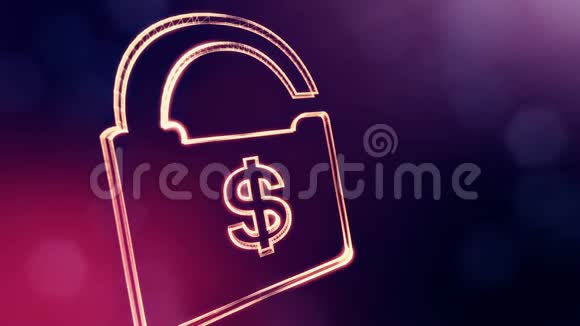 美元标志在一个锁的标志发光粒子的金融背景具有景深的3D环动画bokeh视频的预览图