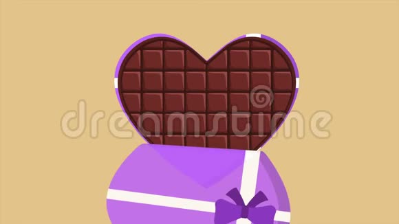 在爱情中打开巧克力的动画情人节视频的预览图