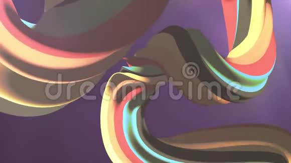 软色3D曲线彩虹棉花糖绳糖果无缝环抽象形状动画背景新品质视频的预览图