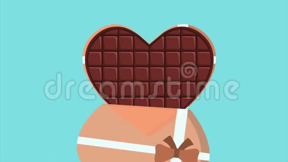 在爱情中打开巧克力的动画情人节视频的预览图