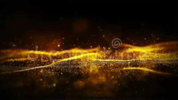 数字金色粒子和光运动抽象背景视频的预览图