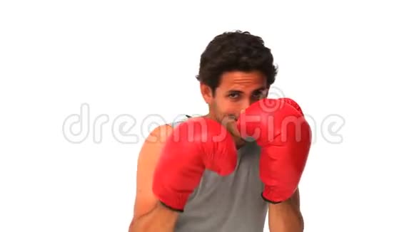 戴红色拳击手套的帅哥视频的预览图