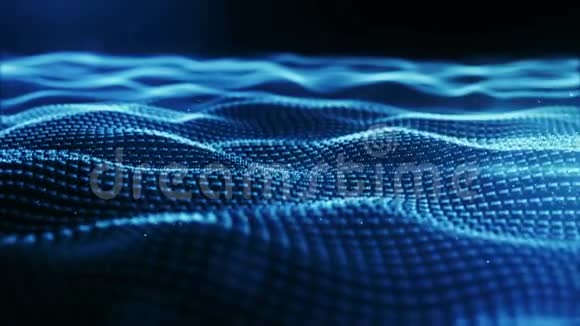 数字蓝色粒子波浪运动抽象背景视频的预览图