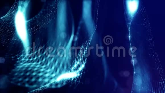 蓝色无缝抽象背景与粒子具有景深辉光和数字元素的虚拟空间视频的预览图