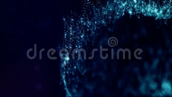 蓝色无缝抽象背景与粒子具有景深辉光和数字元素的虚拟空间视频的预览图