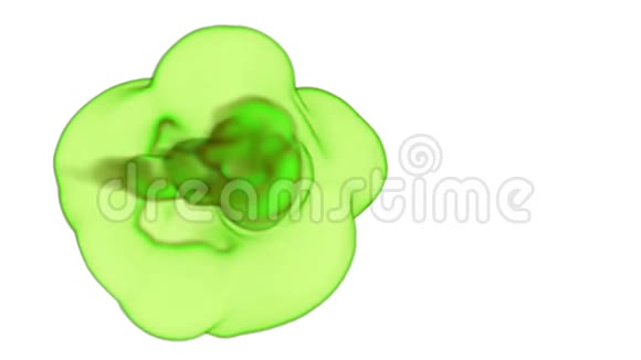 特写绿色墨水或绿色烟雾在水中缓慢移动与阿尔法面具VFX过渡墨水云视频的预览图