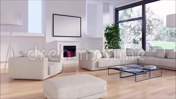 现代明亮的内部公寓客厅配有沙发3D渲染插图视频的预览图