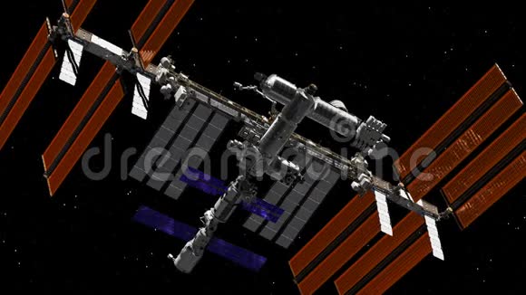 国际空间站国际空间站围绕地球大气层旋转太空站轨道地球3D动画视频的预览图