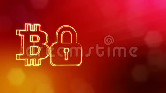 比特币标志标志和锁徽金融背景由辉光粒子作为图像全息图闪亮3D视频的预览图