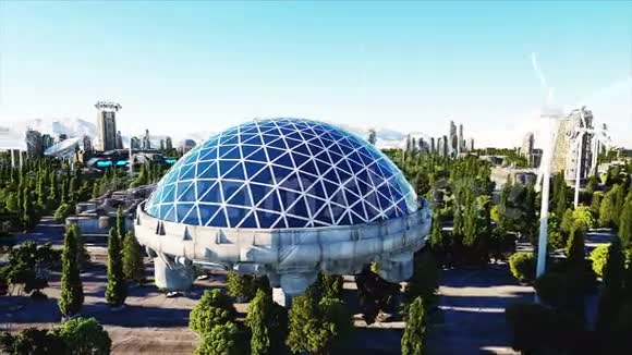 未来派城市城镇未来的概念空中观景超级逼真的4k动画视频的预览图