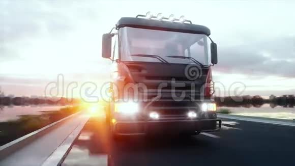 公路上的混凝土搅拌车开得很快筑和运输理念逼真的4K动画视频的预览图
