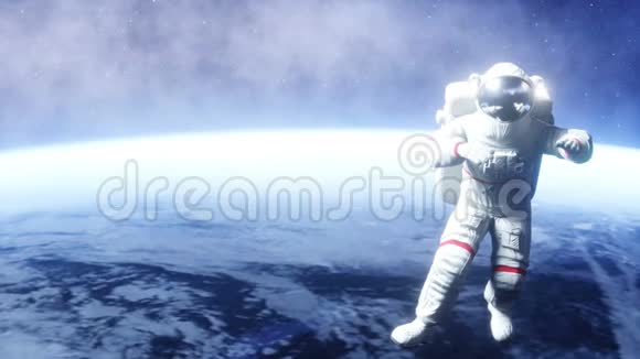 太空中的宇航员悬浮现实的4k动画视频的预览图