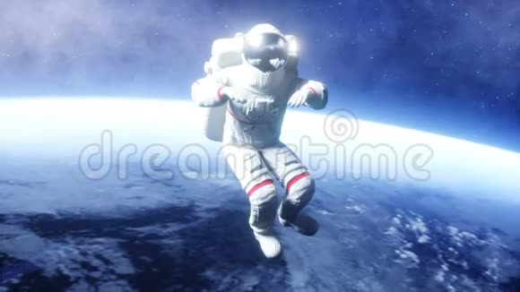 太空中的宇航员悬浮现实的4k动画视频的预览图