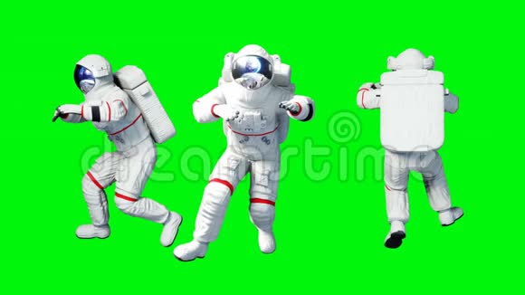 太空中的宇航员悬浮绿色屏幕现实的4k动画视频的预览图
