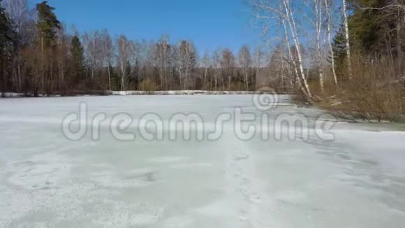 飞越一个冰冻的池塘视频的预览图